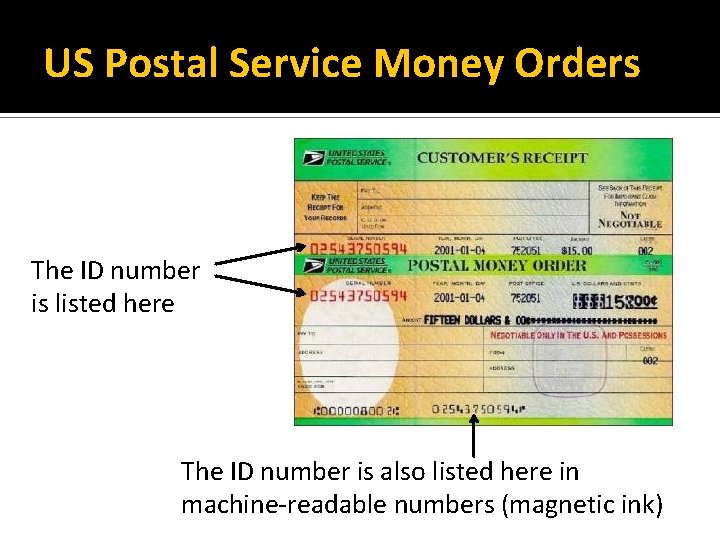 US Postal Service Money Orders The ID number is listed here The ID number