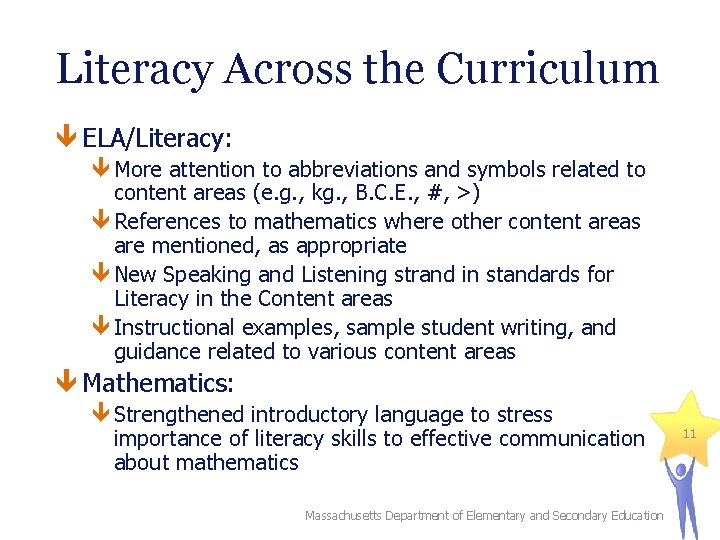 Literacy Across the Curriculum ELA/Literacy: More attention to abbreviations and symbols related to content