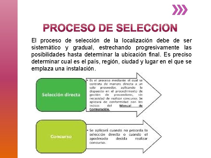 El proceso de selección de la localización debe de ser sistemático y gradual, estrechando