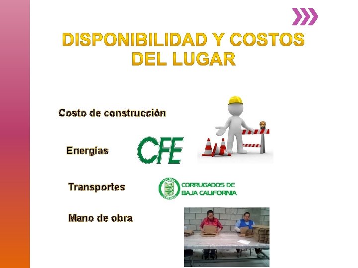 Costo de construcción Energías Transportes Mano de obra 