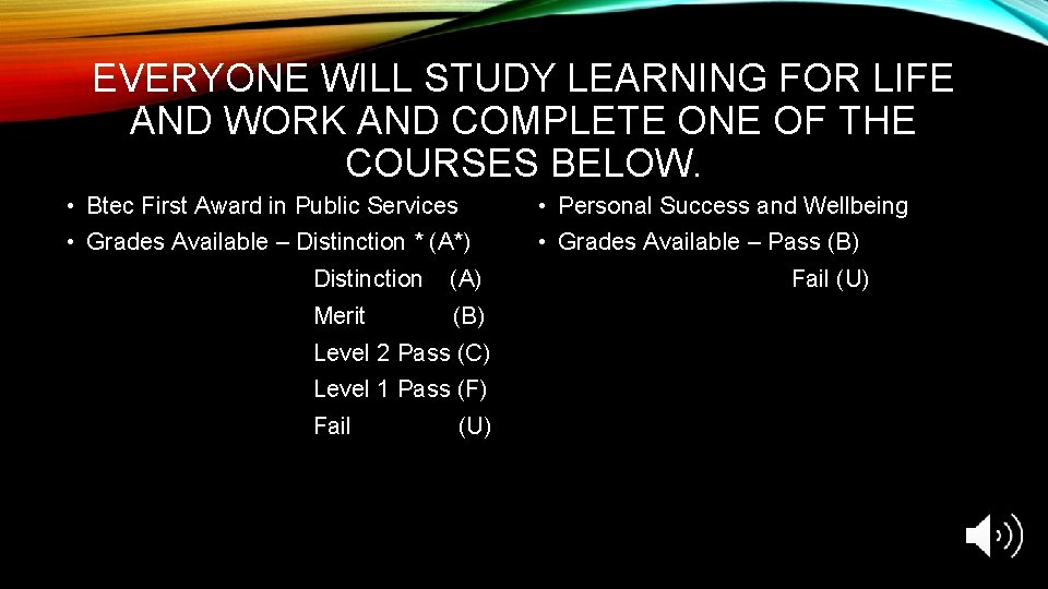 EVERYONE WILL STUDY LEARNING FOR LIFE AND WORK AND COMPLETE ONE OF THE COURSES EVERYONE WILL STUDY LEARNING FOR LIFE AND WORK AND COMPLETE ONE OF THE COURSES