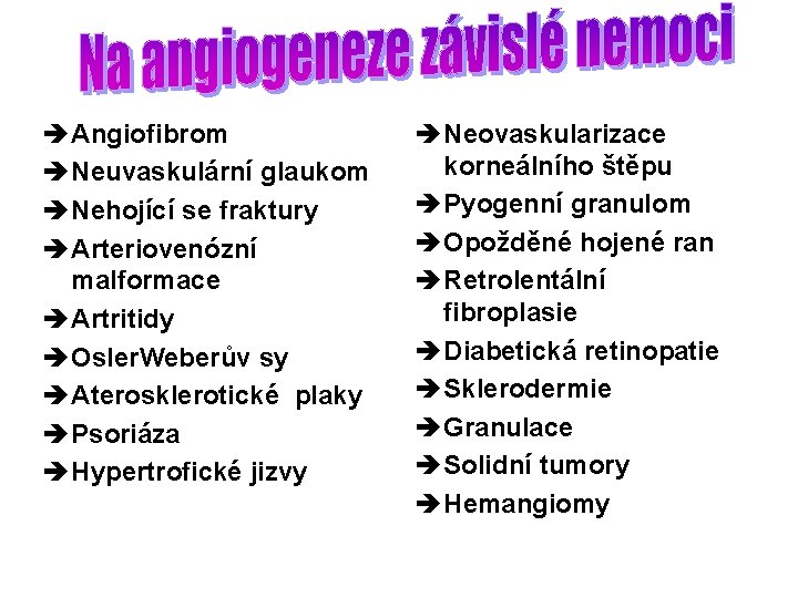 è Angiofibrom è Neuvaskulární glaukom è Nehojící se fraktury è Arteriovenózní malformace è Artritidy