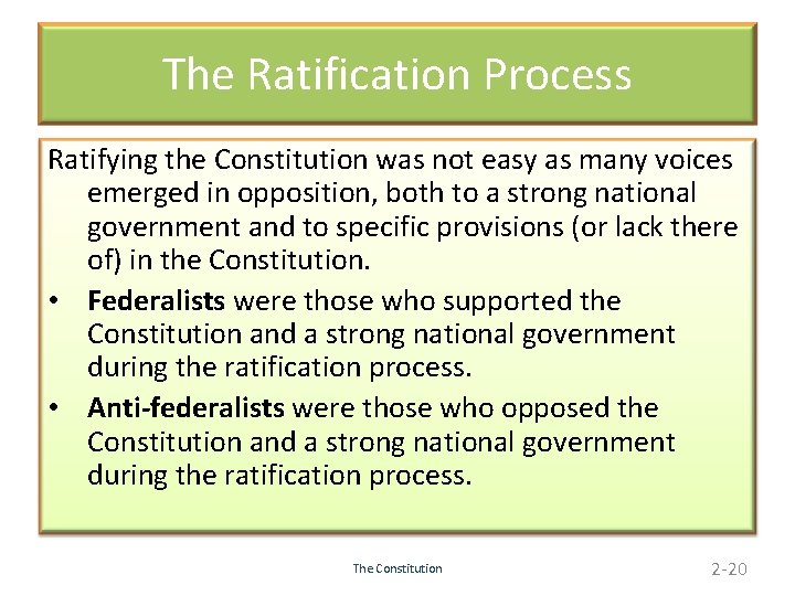The Ratification Process Ratifying the Constitution was not easy as many voices emerged in