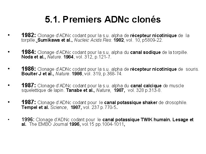 5. 1. Premiers ADNc clonés • 1982: Clonage d’ADNc codant pour la s. u.