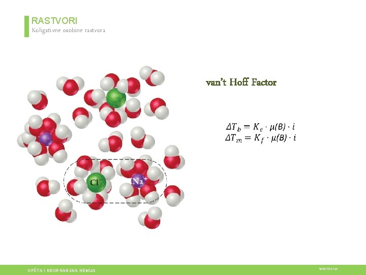RASTVORI Koligativne osobine rastvora van’t Hoff Factor OPŠTA I NEORGANSKA HEMIJA BIOLOGIJA 