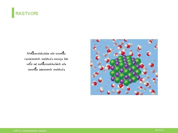 RASTVORI Međumolekulske sile između raznoimenih molekula moraju biti veće od međumolekulskih sila između istoimenih