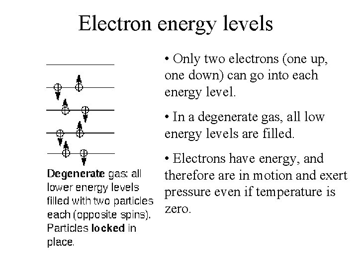 Electron energy levels • Only two electrons (one up, one down) can go into