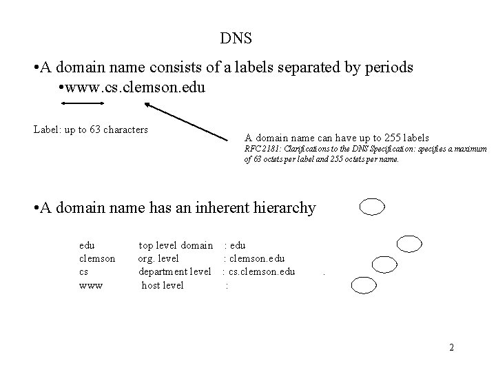 DNS • A domain name consists of a labels separated by periods • www.