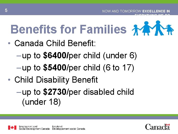 5 NOW AND TOMORROW EXCELLENCE IN EVERYTHING WE DO Benefits for Families • Canada
