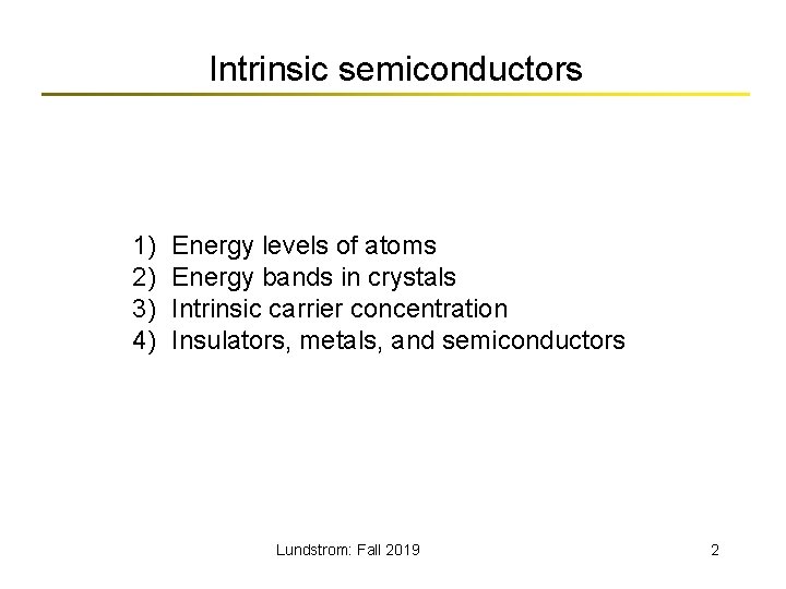 Intrinsic semiconductors 1) 2) 3) 4) Energy levels of atoms Energy bands in crystals