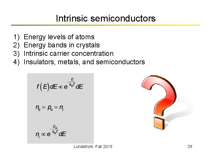 Intrinsic semiconductors 1) 2) 3) 4) Energy levels of atoms Energy bands in crystals