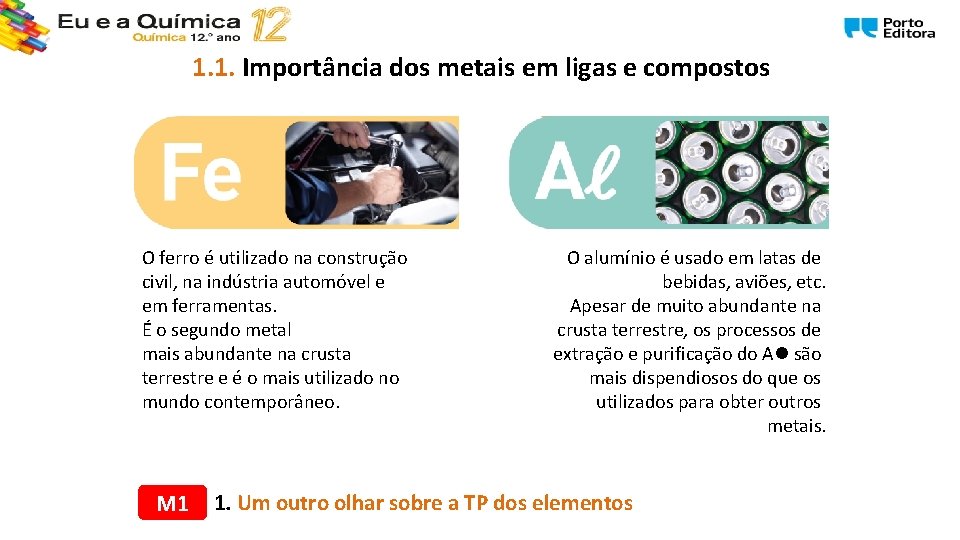 1. 1. Importância dos metais em ligas e compostos O ferro é utilizado na