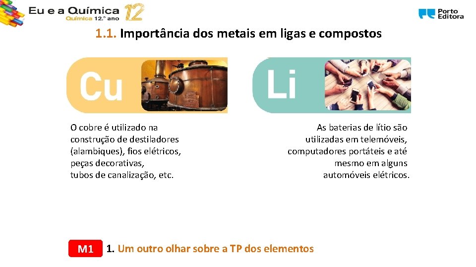 1. 1. Importância dos metais em ligas e compostos O cobre é utilizado na
