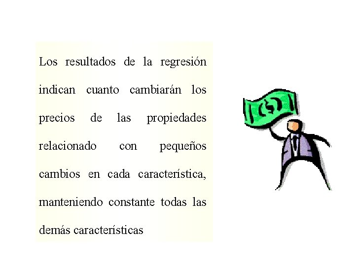 Los resultados de la regresión indican cuanto cambiarán los precios de relacionado las con