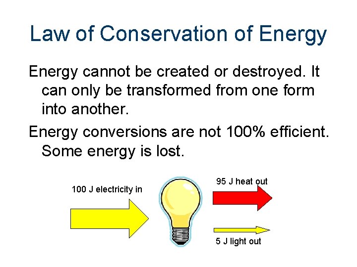 Law of Conservation of Energy cannot be created or destroyed. It can only be