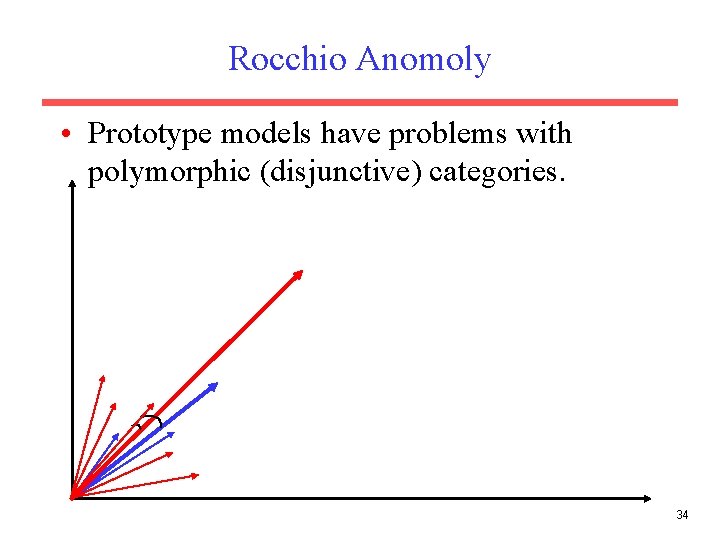 Rocchio Anomoly • Prototype models have problems with polymorphic (disjunctive) categories. 34 