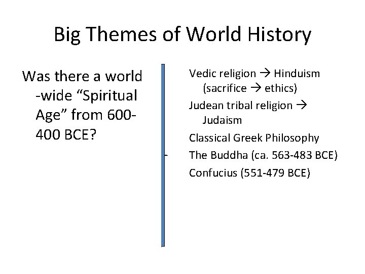 Big Themes of World History Was there a world -wide “Spiritual Age” from 600400