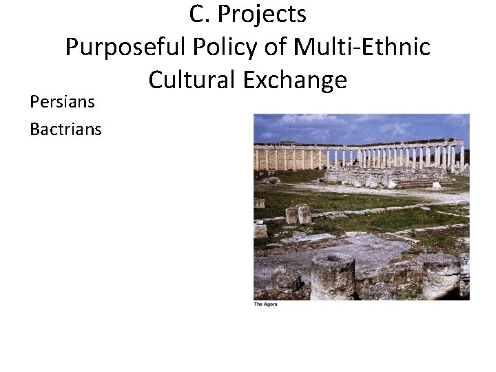 C. Projects Purposeful Policy of Multi-Ethnic Cultural Exchange Persians Bactrians 