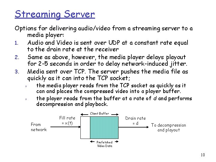 Streaming Server Options for delivering audio/video from a streaming server to a media player: