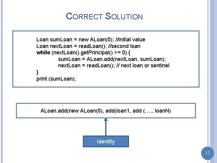 CORRECT SOLUTION Loan sum. Loan = new ALoan(0); //initial value Loan next. Loan =