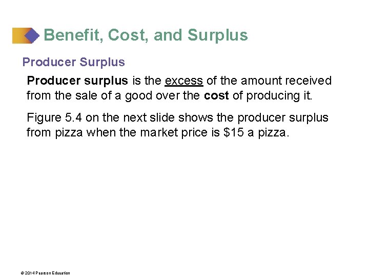 Benefit, Cost, and Surplus Producer surplus is the excess of the amount received from