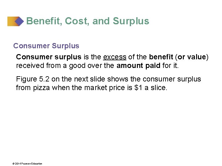 Benefit, Cost, and Surplus Consumer surplus is the excess of the benefit (or value)