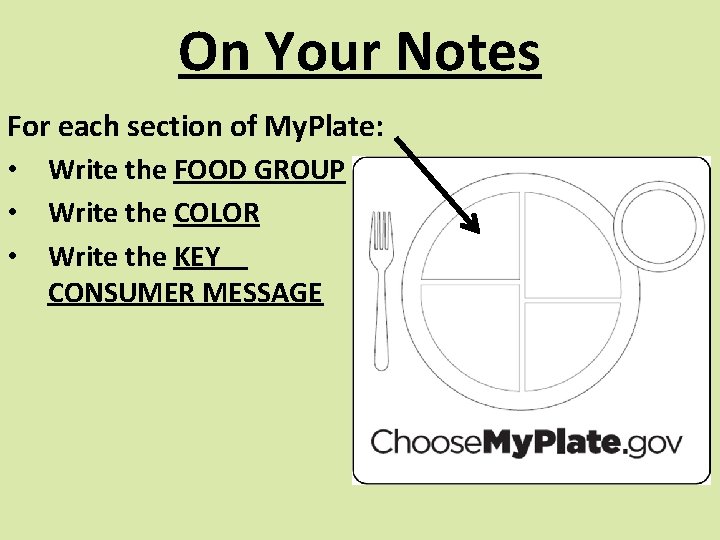 On Your Notes For each section of My. Plate: • Write the FOOD GROUP