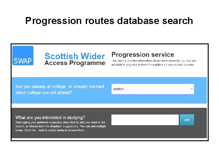 Progression routes database search 