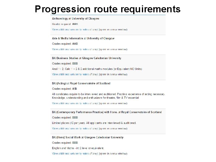 Progression route requirements 