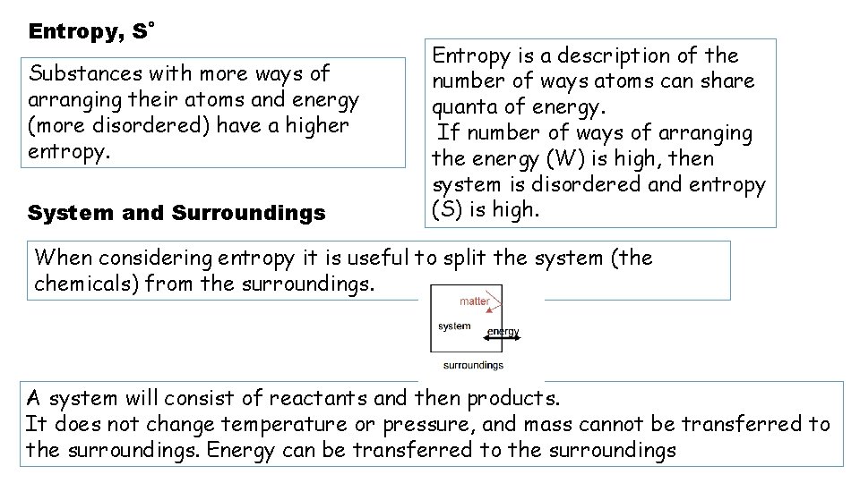 Entropy, S˚ Substances with more ways of arranging their atoms and energy (more disordered)