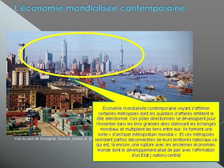 Economie mondialisée contemporaine voyant s’affirmer certaines métropoles dont les quartiers d’affaires reflètent le rôle