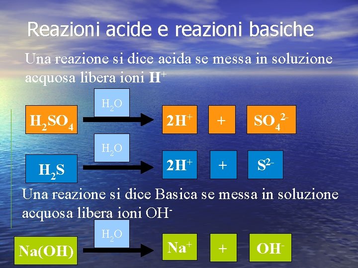Reazioni acide e reazioni basiche Una reazione si dice acida se messa in soluzione