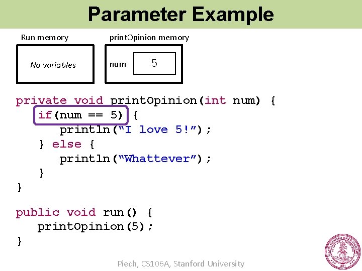 Parameter Example Run memory No variables print. Opinion memory num 5 private void print.