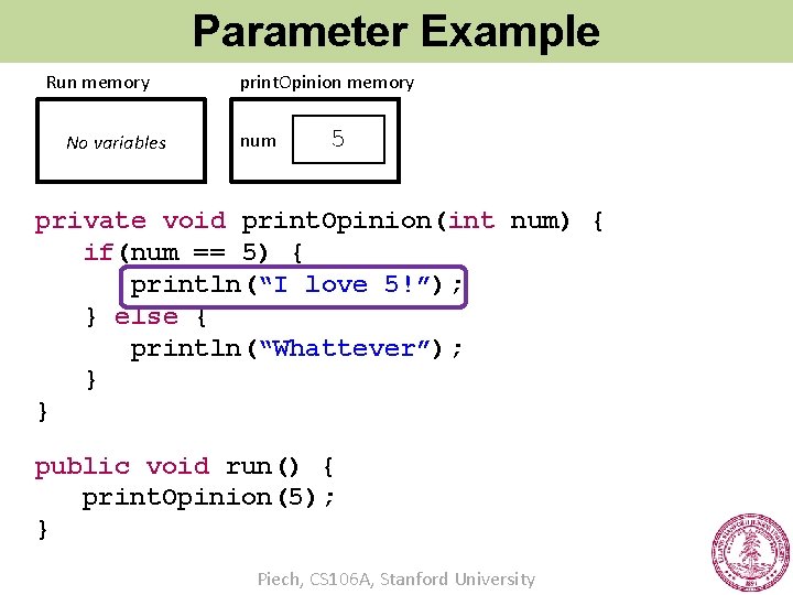 Parameter Example Run memory No variables print. Opinion memory num 5 private void print.