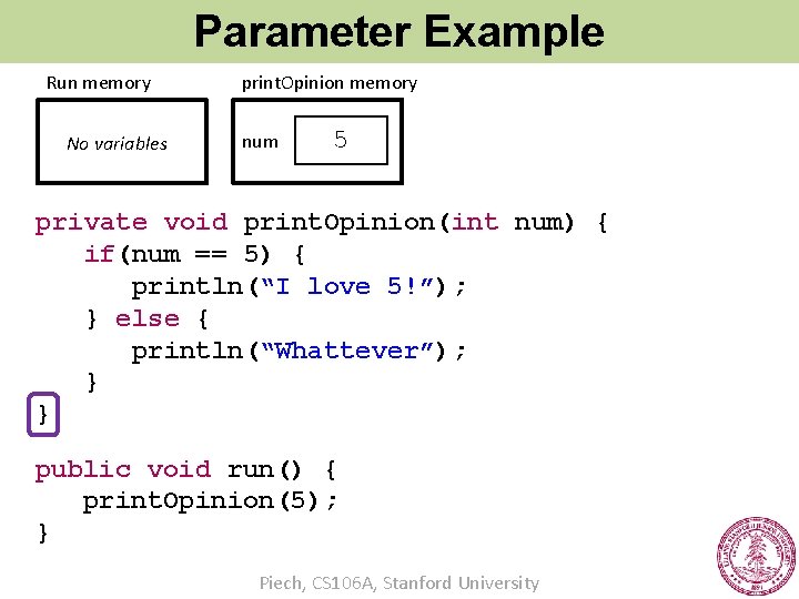 Parameter Example Run memory No variables print. Opinion memory num 5 private void print.