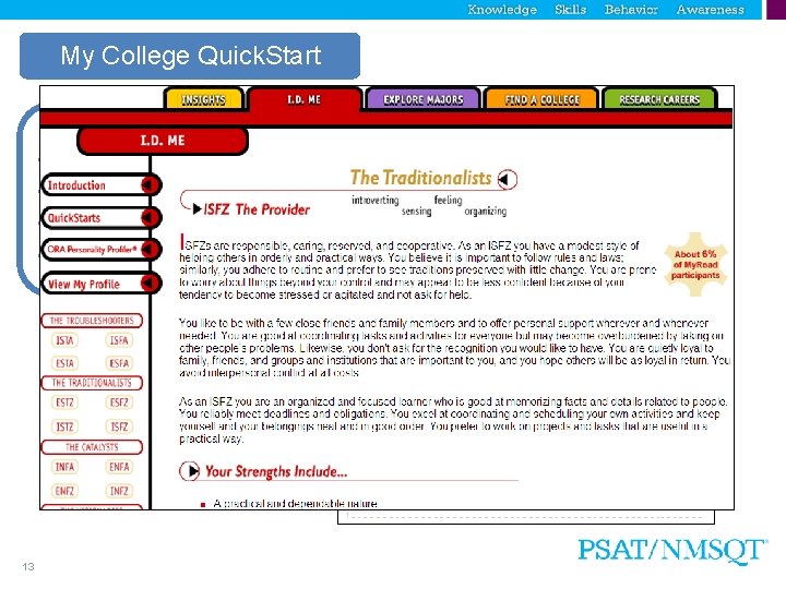My College Quick. Start My Personality • Personality test • Description of your type
