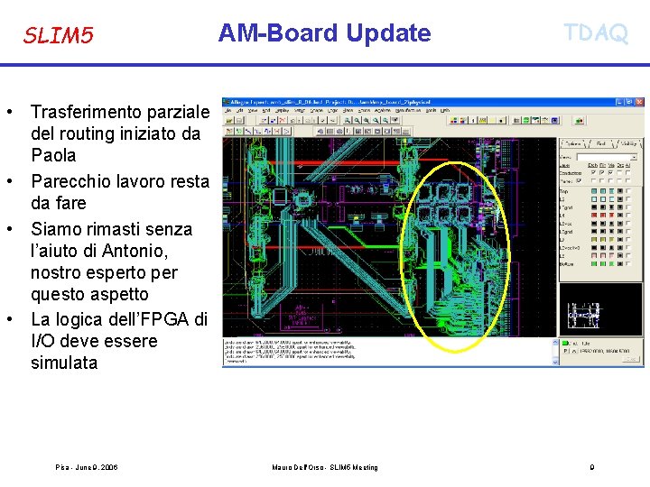 SLIM 5 AM-Board Update TDAQ • Trasferimento parziale del routing iniziato da Paola •