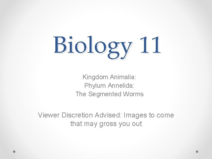 Biology 11 Kingdom Animalia: Phylum Annelida: The Segmented Worms Viewer Discretion Advised: Images to