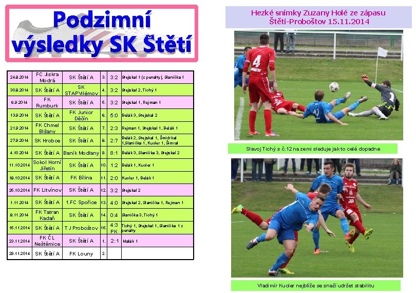 Podzimní výsledky SK Štětí 24. 8. 2014 FC Jiskra Modrá SK Štětí A 3.