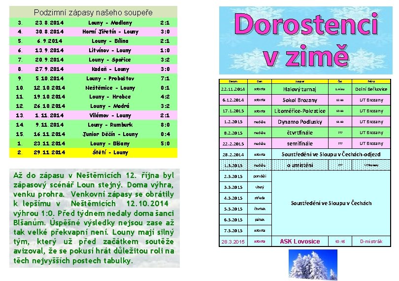 Podzimní zápasy našeho soupeře Dorostenci v zimě 3. 23. 8. 2014 Louny - Modlany