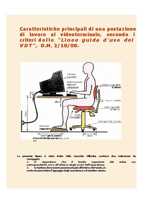 Caratteristiche principali di una postazione di lavoro al videoterminale, secondo i criteri d e