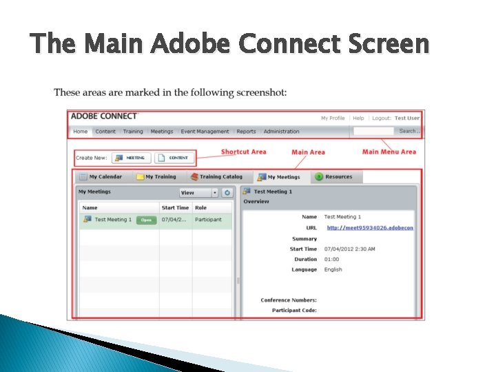 The Main Adobe Connect Screen 