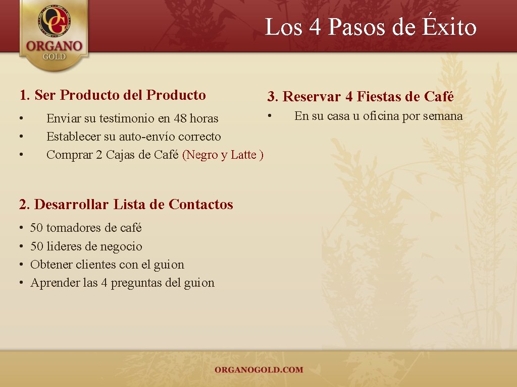 Los 4 Pasos de Éxito 1. Ser Producto del Producto • • Enviar su