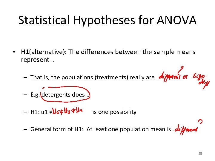 Statistical Hypotheses for ANOVA • H 1(alternative): The differences between the sample means represent.