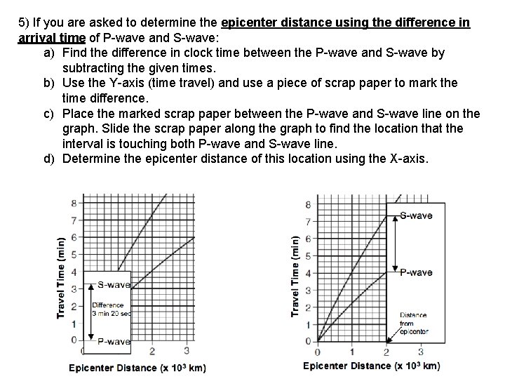 5) If you are asked to determine the epicenter distance using the difference in