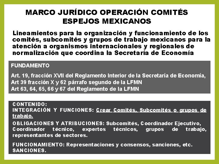 MARCO JURÍDICO OPERACIÓN COMITÉS ESPEJOS MEXICANOS Lineamientos para la organización y funcionamiento de los