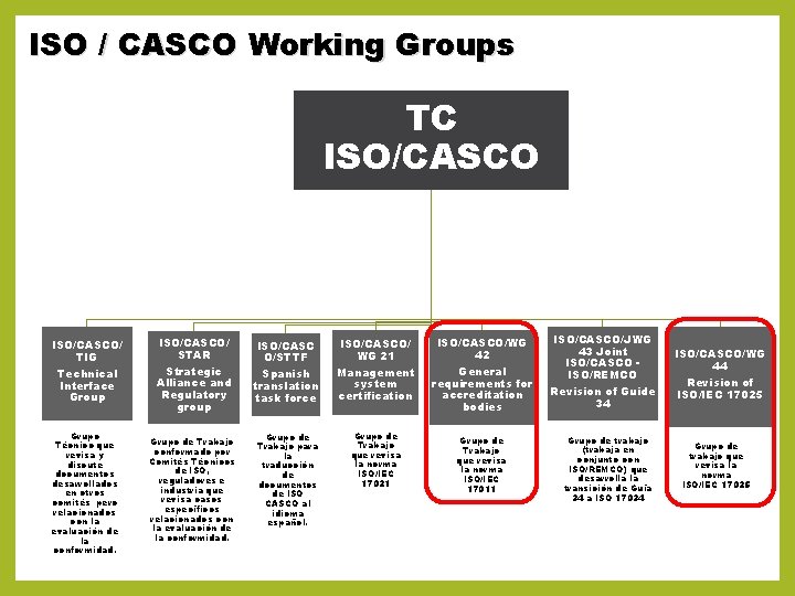 ISO / CASCO Working Groups TC ISO/CASCO/ TIG Technical Interface Group ISO/CASCO/ STAR Strategic