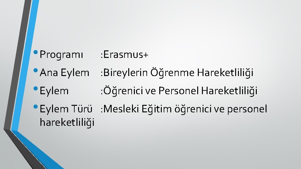  • Programı • Ana Eylem • Eylem Türü hareketliliği : Erasmus+ : Bireylerin