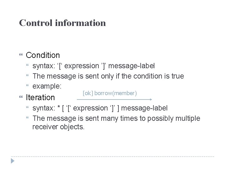 Control information Condition syntax: ‘[‘ expression ’]’ message-label The message is sent only if