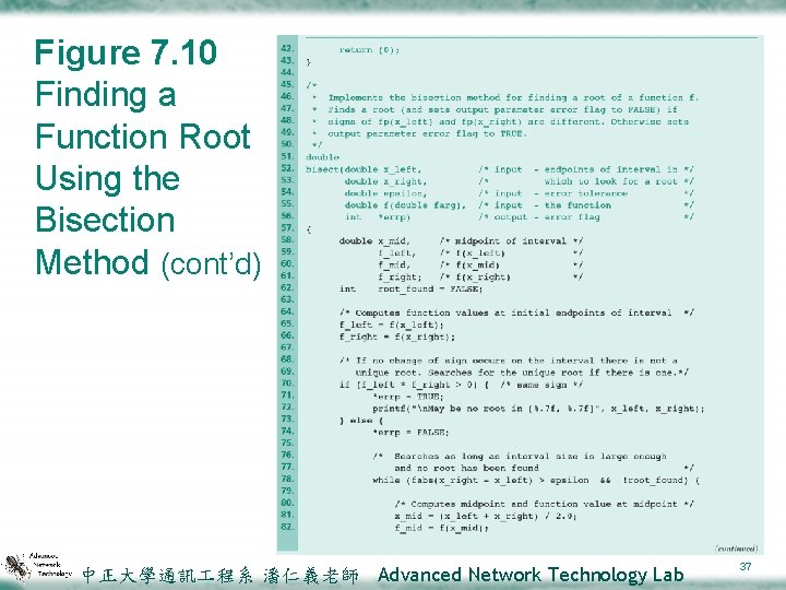 Figure 7. 10 Finding a Function Root Using the Bisection Method (cont’d) 中正大學通訊 程系